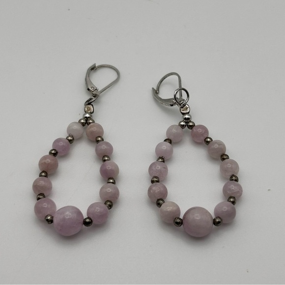 Genuine Rose Quartz Graduated Beaded Sterling Silver 925 Lever Back Earrings - Picture 2 of 6